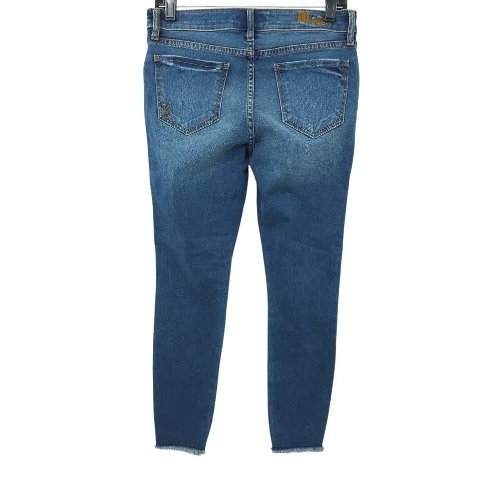 Kut From The Kloth Jeans Ankle Skinny Mid Rise 6 Stretch Distressed Fringe Hem